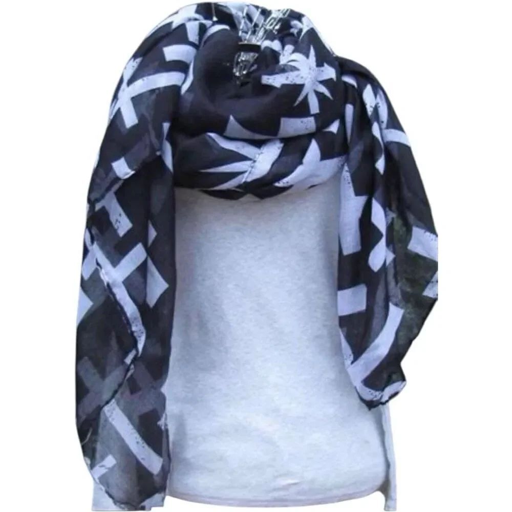 Brand New Boutique Cross Allover Print Black and White Cross Summer Scarf